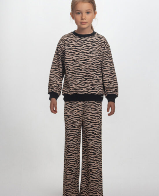 Πλεκτο Σετ με παντελόνι "Animal print" καφέ