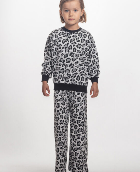 Πλεκτο Σετ με παντελόνι "Animal print" γκρι