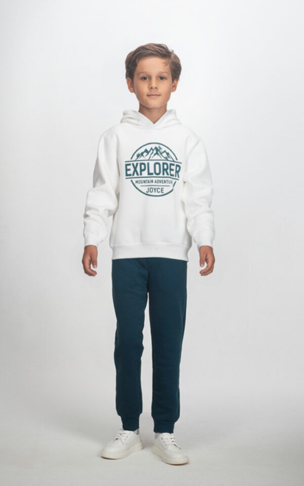 Φόρμα φούτερ με κουκούλα Explorer Άσπρο-Ραφ