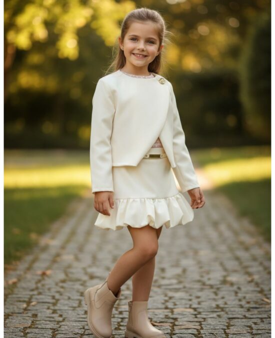 Σετ σακάκι με φούστα με μπάλου βολάν και ζώνη